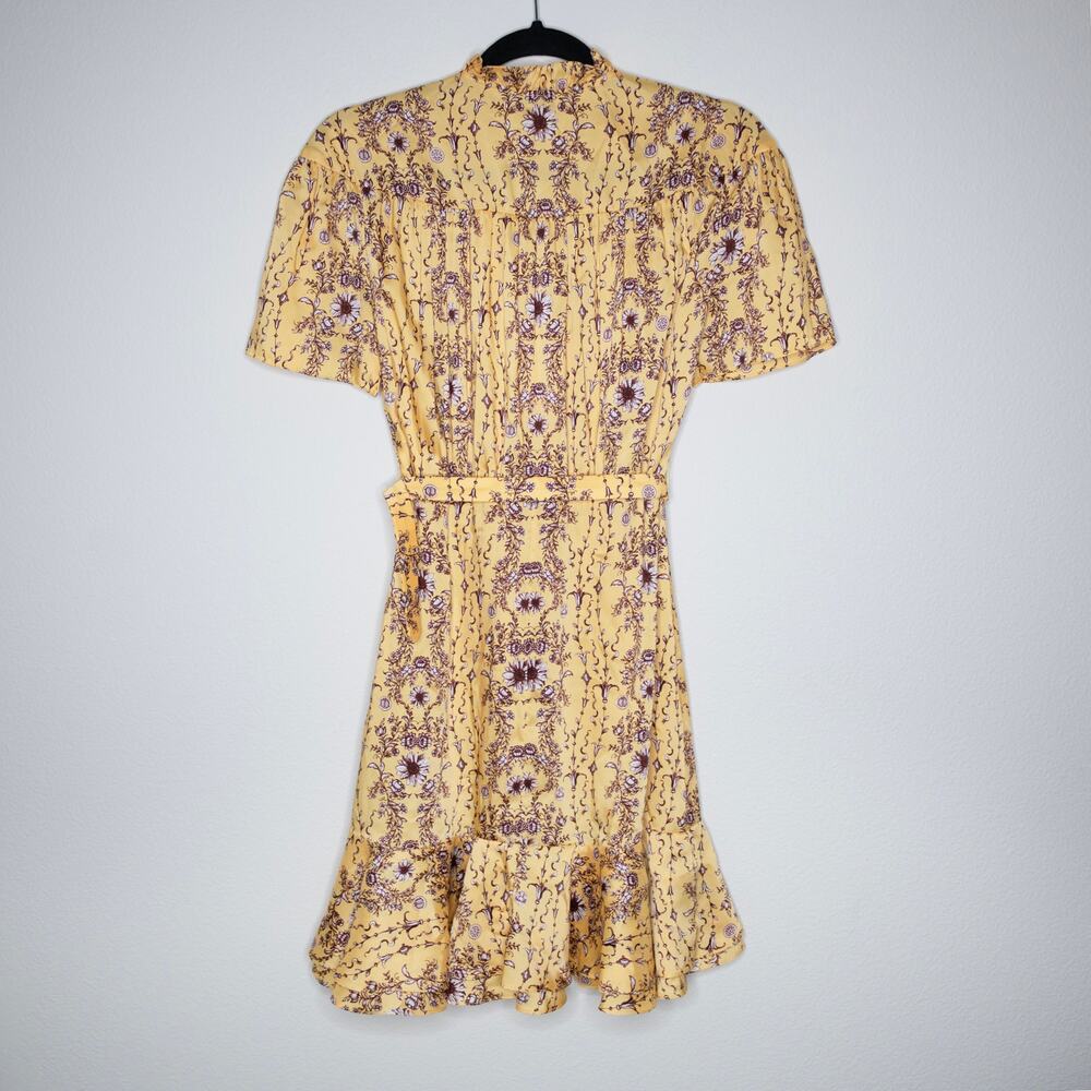 Sandro Suzette Mini Dress Yellow Floral Belted A-Line Ruffle SZ 4 US - Picture 6 of 8